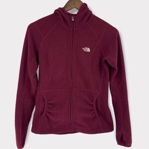 North Face Masonic Fleece Full Zip Hoodie Jacket Size Small Maroon Red Polartec